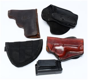 Five Modern Firearm Accessories, including Holsters and a Magazine Pouch