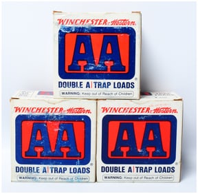 Three Vintage Winchester-Western AA Double A Trap Loads 12 Gauge Ammunition Boxes, 75 Rounds