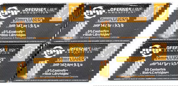 PPU Defense Line 9mm LUGER JHP 147 gr Centerfire Pistol Cartridges - Four Factory-Sealed Boxes (200