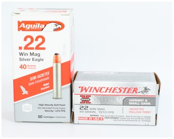 100 Rounds of .22 WMR Ammunition: Aguila Silver Eagle and Winchester Super-X