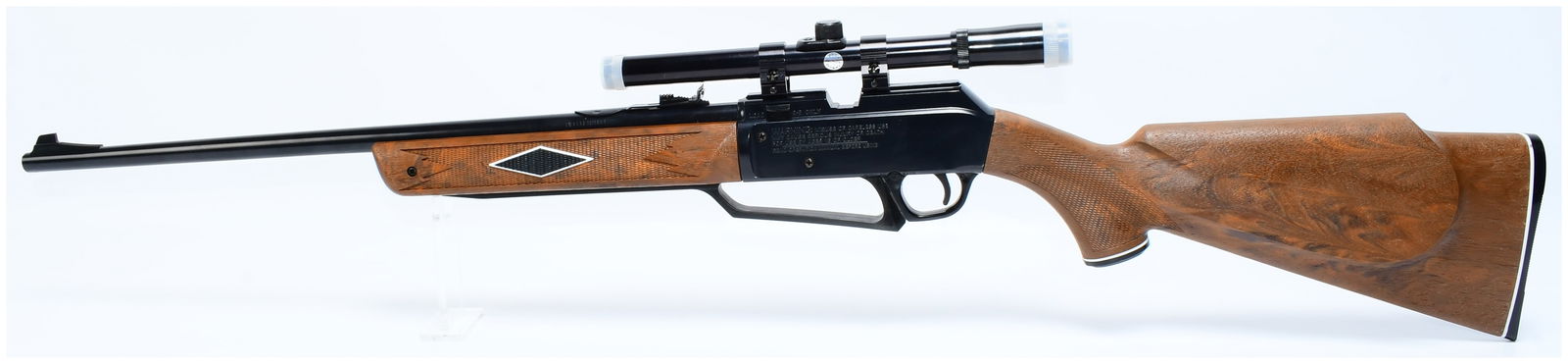 Daisy Powerline Model 880 .177 Cal BB/Pellet Air Rifle with Scope: A Daisy Powerline Model 880 .177 Caliber Multi-Pump BB/Pellet Air Rifle. The rifle features a black-finished metal barrel and receiver, paired with a synthetic stock and forend designed to simulate a