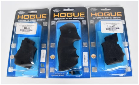 Three Hogue Recoil-Absorbing Rubber Firearm Grips, comprising Two Sig Sauer P938 Ambi Automatic