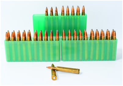 57 Rounds Total Rifle Ammunition, 8 Rounds .240 WBY MAG & 49 Rounds .30-06 SPRG, with MTM Storage