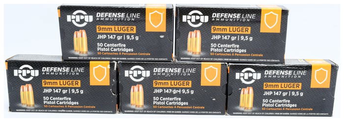 A Lot of 250 Rounds Prvi PPU Defense Line 9mm Luger 147gr JHP Ammunition