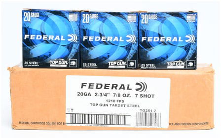 250 Rounds Federal Top Gun Target Steel 20 Gauge 2-3/4 7/8 oz. 7 Shot Shotshells