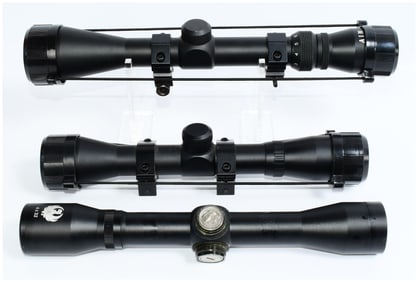 Three Modern Black-Finished Rifle Scopes, including AIM and Ruger