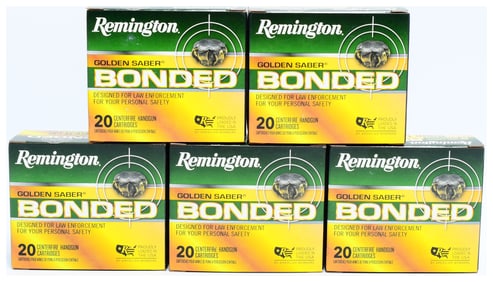 Remington Golden Saber BONDED 9mm LUGER+P 124 GR. BJHP Centerfire Handgun Cartridges, 100 Rounds