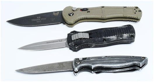 Three Benchmade Knives, including a 3350 Mini-Infidel OTF Automatic Knife
