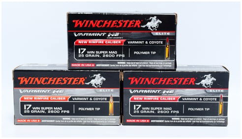 Winchester Varmint HE Elite .17 Win Super Mag 25 Grain Polymer Tip Ammunition - 150 Rounds