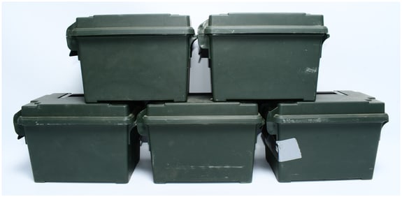 Five MTM Dark Olive Green Ammo Cans / Dry Boxes