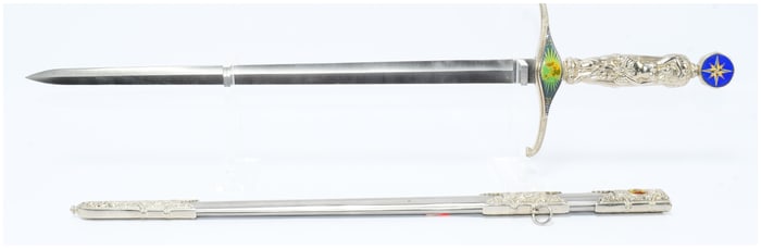 A Decorative 'Nude Nymph' Sword and Scabbard, Marked 'Stainless China'