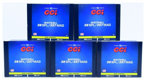 A Group of 50 Rounds CCI Shotshell .38 Special / .357 Magnum #9 Shot Pest Control Ammunition