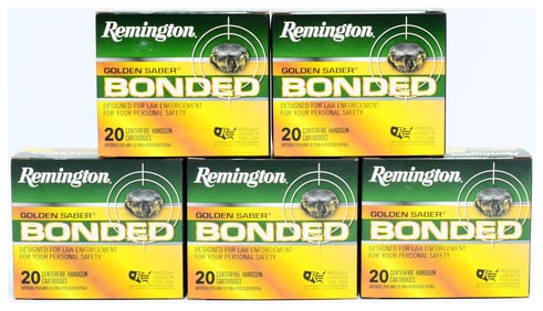 Remington Golden Saber Bonded 9mm Luger +P 124 Grain BJHP Ammunition, 100 Rounds