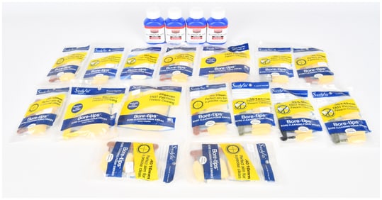 A Collection of Birchwood Casey Aluminum Black and Swab-its Bore-tips Firearm Cleaning Supplies
