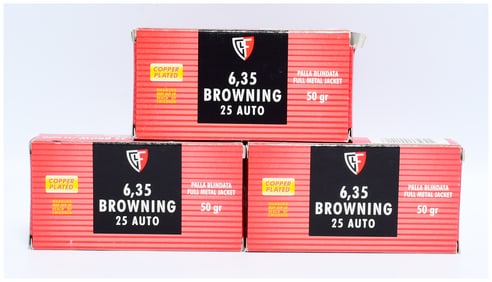 150 Rounds Fiocchi 6.35 Browning / .25 Auto 50 Grain FMJ Ammunition