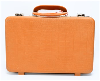 A Mid-20th Century Retro Orange-Brown Faux Crocodile Hardshell Carrying Case