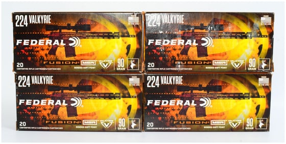 Federal Fusion MSR .224 Valkyrie 90 Grain Bonded Soft Point Ammunition, 80 Rounds