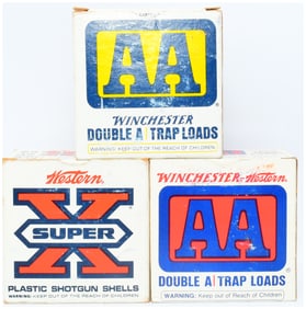 75 Rounds of Vintage Winchester AA and Western Super X 12 Gauge Trap Loads in Four Cardboard Boxes