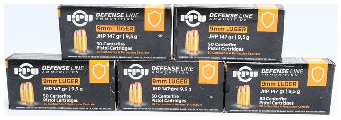 PPU Defense Line 9mm LUGER JHP 147 Grain Centerfire Pistol Cartridges, 250 Rounds