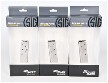 Three Sig Sauer P238 .380 ACP 6 Round Steel OEM Pistol Magazines, New-in-Box