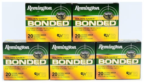 Remington Golden Saber Bonded 9mm Luger +P 124 Grain BJHP Ammunition, 100 Rounds