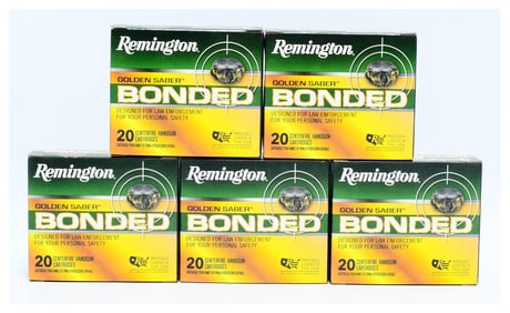 Remington Golden Saber Bonded 9mm LUGER +P 124 GR. BJHP Ammunition, 100 Rounds
