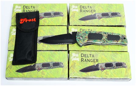A Set of Six Frost Cutlery DELTA RANGER Tactical Folding Knives with Sheath