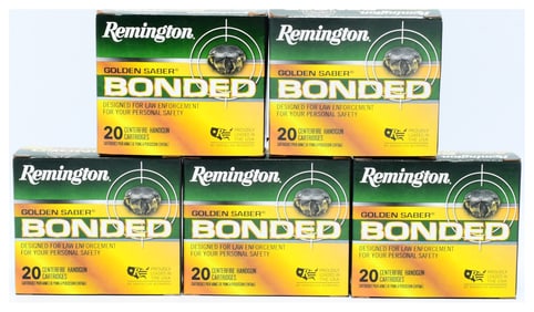 A Lot of 100 Rounds Remington Golden Saber Bonded 9mm Luger +P 124 Grain BJHP Ammunition