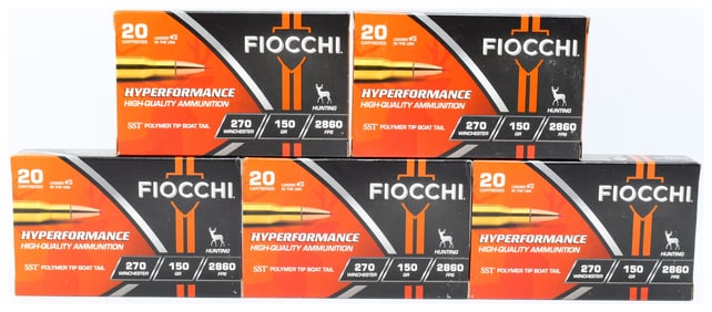 Fiocchi Hyperformance .270 Winchester 150 Gr SST Polymer Tip Boat Tail Ammunition, 100 Rounds