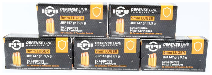 PPU Defense Line 9mm Luger JHP 147 gr Ammunition, 200 Rounds