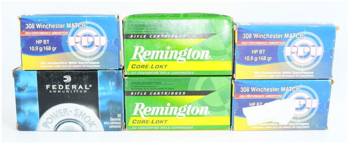 A Lot of 50 Live Rifle Cartridges and 70 Empty Brass Casings for Reloading, including Remington