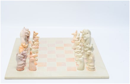 African Soapstone Animal-Themed Chess Set
