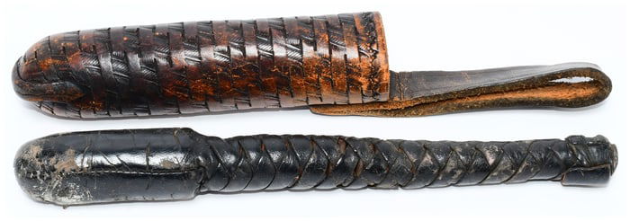 A Vintage Braided Leather Sap or Bludgeon with Sheath