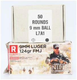 100 Rounds of Chris Kyle American Sniper 9mm Luger Ammunition, 124-Grain FMJ