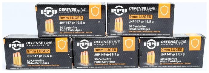 Prvi Partizan PPU Defense Line 9mm Luger 147 Grain JHP Ammunition, 250 Rounds