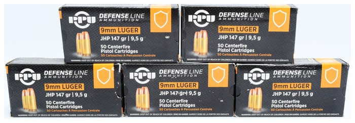 PPU Defense Line 9mm Luger JHP 147 gr Ammunition, 250 Rounds