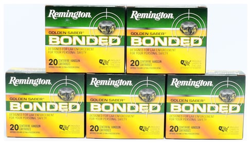 Remington Golden Saber Bonded 9mm Luger +P 124 Gr. BJHP Centerfire Handgun Cartridges, 100 Rounds