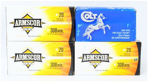 80 Rounds of .308 WIN. Rifle Ammunition by Armscor USA and Colt