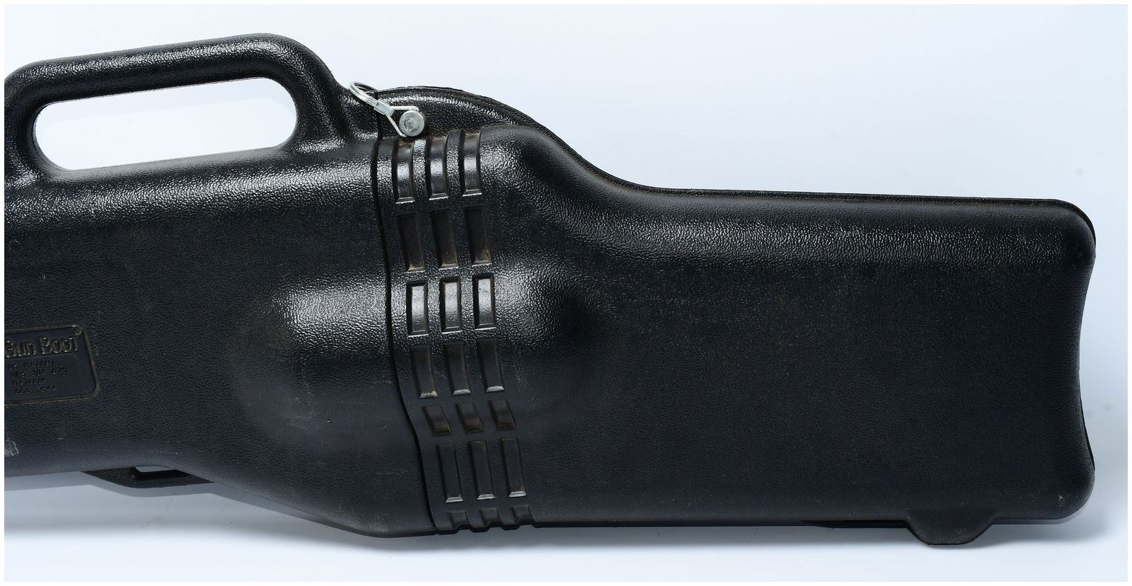 Kolpin Gun Boot IV ATV/UTV Rifle Case, Polaris Branded: A Kolpin Gun Boot IV ATV/UTV Rifle Case. This modern, utilitarian black molded plastic gun boot features an integrated handle and a metal pin-style hinge. The textured surface bears the 'POLARIS ' log