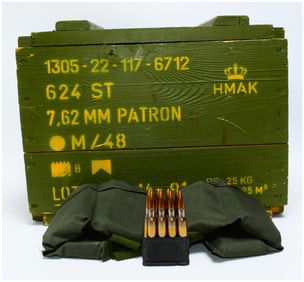 576 Rounds of Danish 7.62mm M/48 .30-06 Springfield Ammunition on En Bloc Clips with Bandoliers in