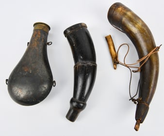 Three 19th Century Powder Flasks and Horns