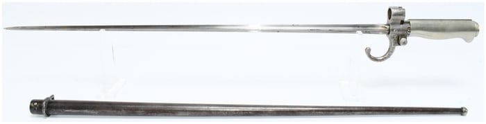 French Model 1874 Gras Sword Bayonet with Scabbard, Manufacture d'Armes de St. Etienne, dated 1878