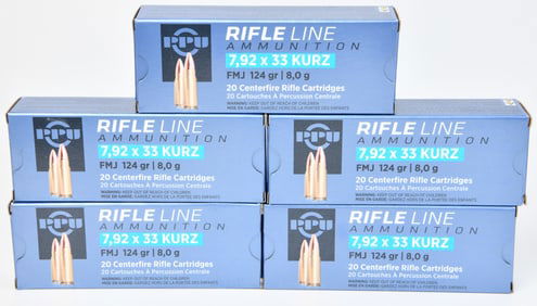 Five Boxes of PPU 7,92 x 33 Kurz FMJ 124 gr Ammunition