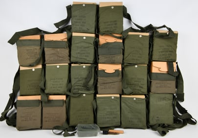 A Group of Military Surplus Olive Drab Canvas 7.62mm Linked Ammunition Pouches, Vietnam War Era