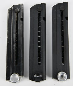 Three WWII German Luger P.08 Pistol Magazines, including FXO marked example