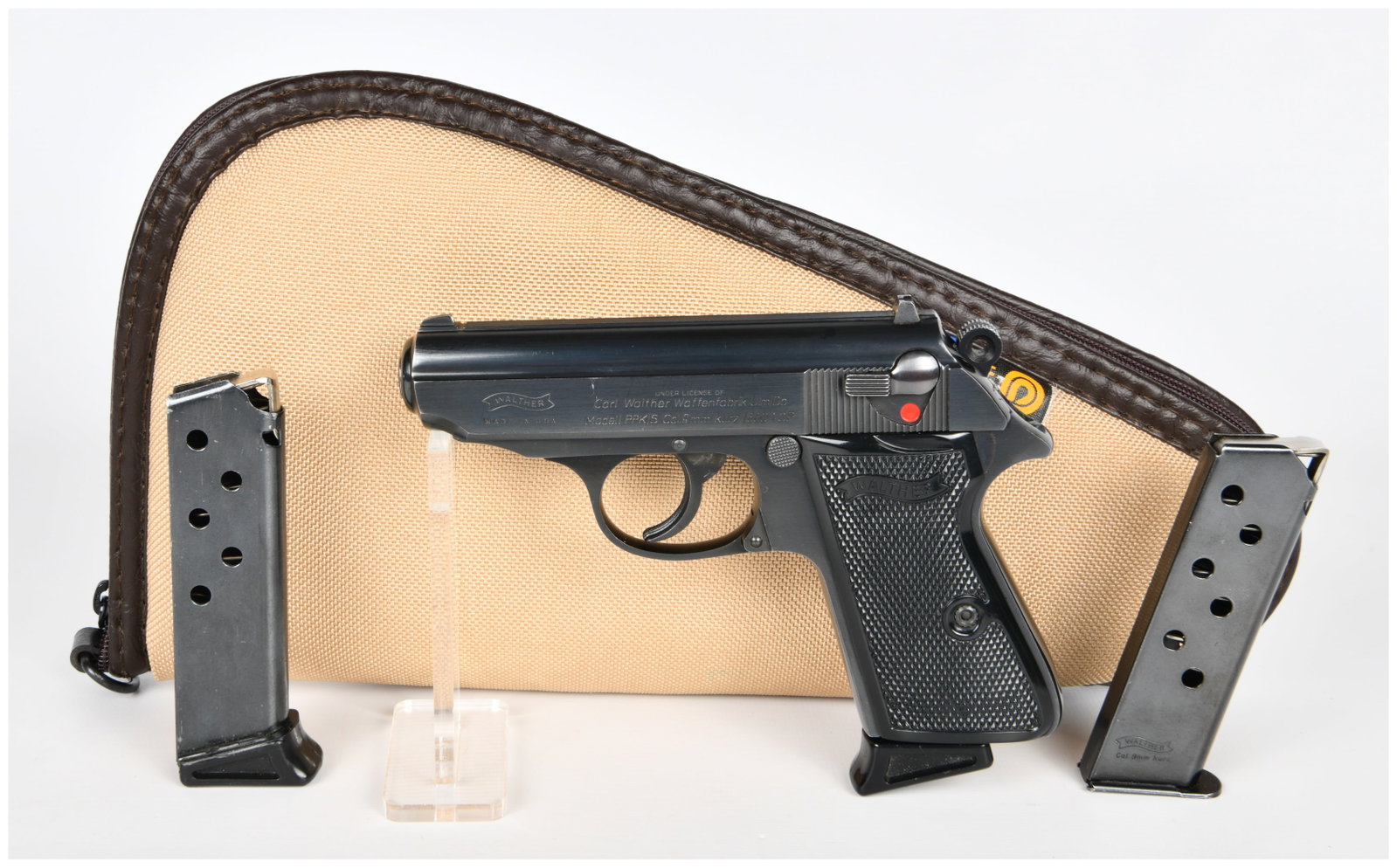 Walther Model PPK/S Semi-Automatic Pistol, Interarms, .380 ACP: A Walther Model PPK/S semi-automatic pistol, manufactured under license by Interarms in the United States. This pistol is chambered in 9mm kurz (.380 ACP) and features a blued metal finish with black 