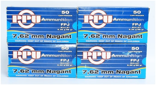 188 Rounds of PPU 7.62 Nagant 98 GR FMJ Ammunition