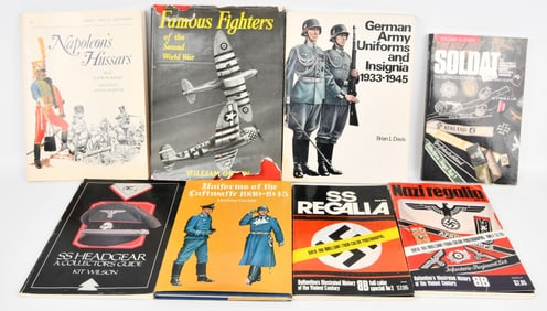 A Collection of Eight Military History Reference Books, including 'Famous Fighters of the Second