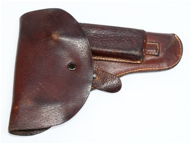 Vintage Military-Style Leather Pistol Holster with Magazine Loops