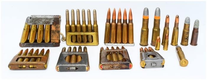 Assorted Military Ammunition Lot with Stripper Clips, including 7.62mm and .308 Lebel Rounds